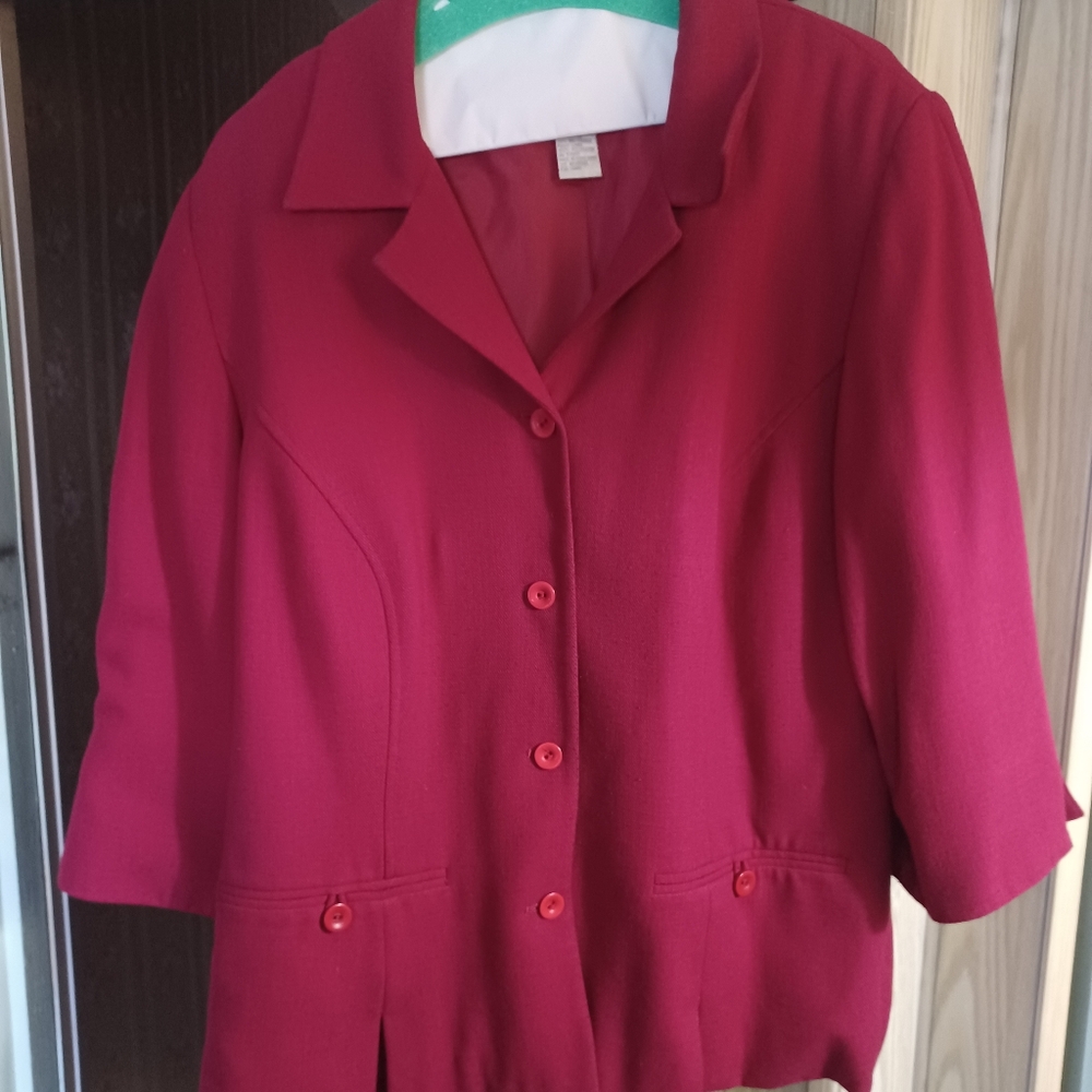 dressbarn womens 14w red 4 button blazer jacket rayon blend